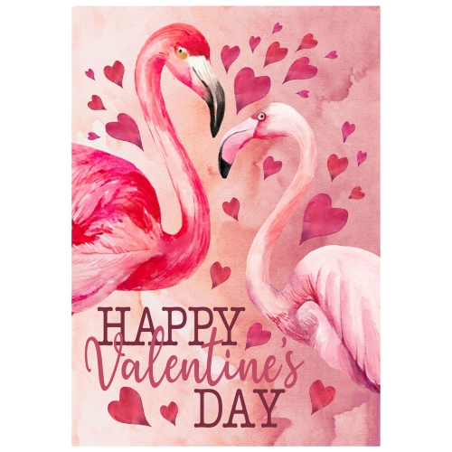 Happy Valentine's Day Flamingo Outdoor Garden Flag 12.5" x 18"