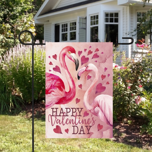 Happy Valentine's Day Flamingo Outdoor Garden Flag 12.5" x 18"