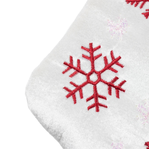 19" Red and White Velvet Embroidered Snowflake Christmas Stocking
