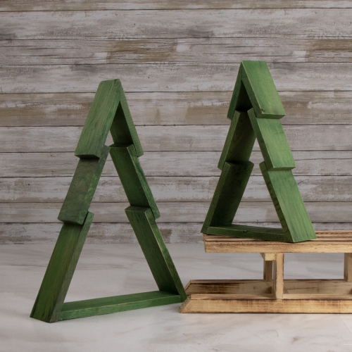 12" Green Geometric Wooden Christmas Tree Tabletop Display