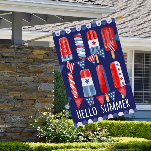Hello Summer Patriotic Americana Popsicle Garden Flag 28" x 40"