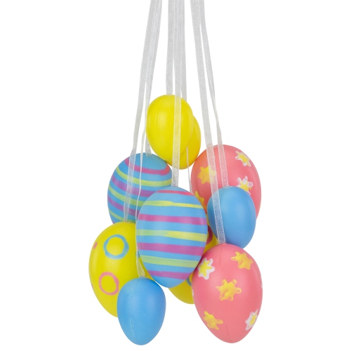 11.75" Pastel Yellow, Blue and Pink Floral Striped Spring Easter Egg Cluster Hanging Decoration