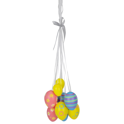 11.75" Pastel Yellow, Blue and Pink Floral Striped Spring Easter Egg Cluster Hanging Decoration