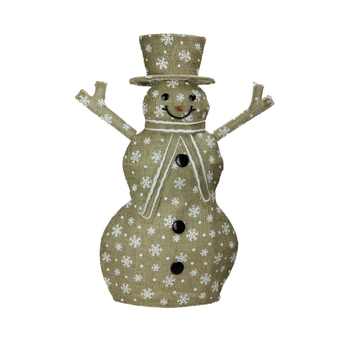 24" Brown and White Lighted Snowflake Standing Snowman Christmas Outdoor Decor