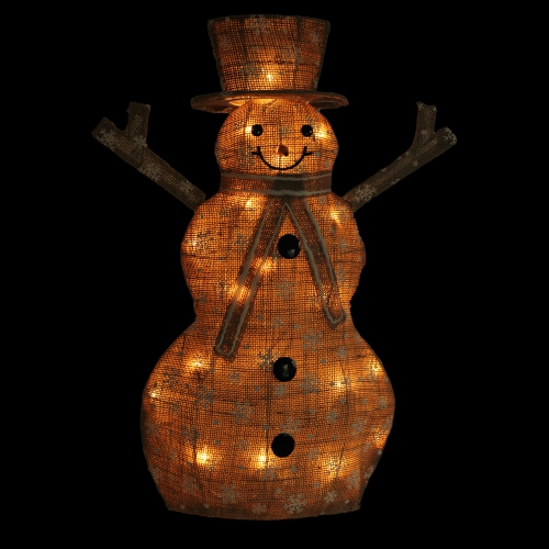 24" Brown and White Lighted Snowflake Standing Snowman Christmas Outdoor Decor
