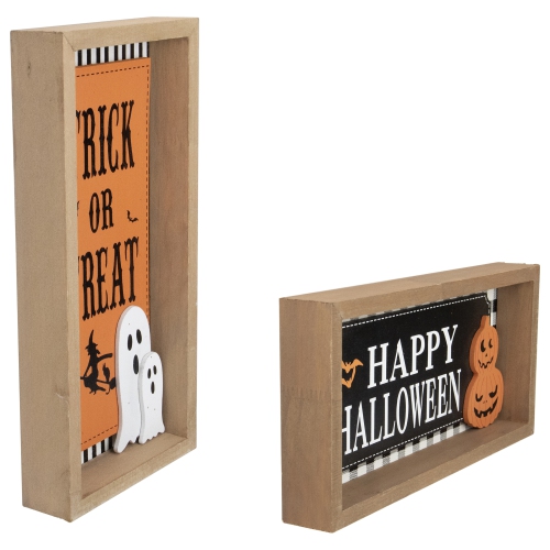 Set of 2 Happy Halloween Wooden Shadow Box Plaques