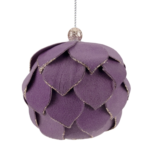 NORTHLIGHT  "7"" Flower Glitter Petal Shatterproof Ball Christmas Ornament" In Purple