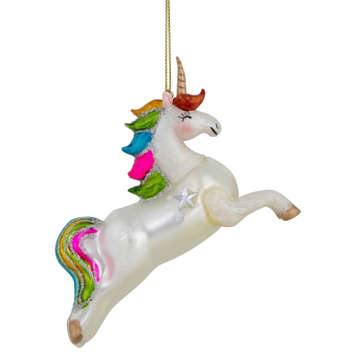 Glittery Rainbow Unicorn Glass Christmas Ornament 4.5"