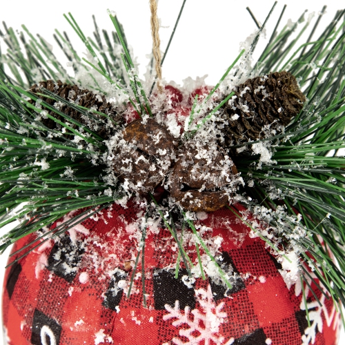 5.5" Black and Red Buffalo Plaid Snowflake Christmas Ball Ornament