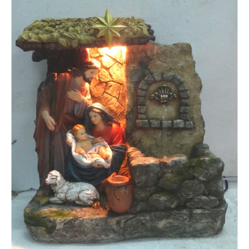 14" Brown and Gray Holy Family Religious Nativity Fountain with Lamp Tabletop Christmas Decoration