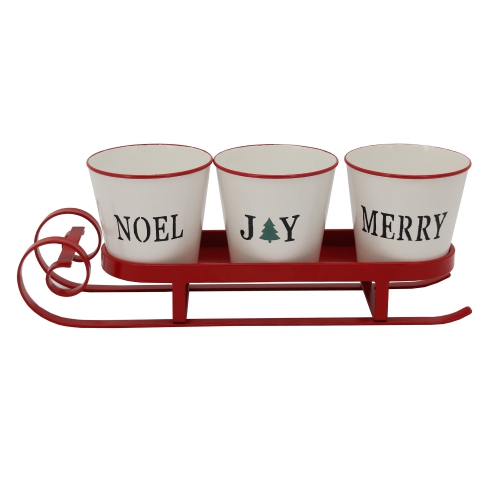 NORTHLIGHT  18.75" Sleigh With Sentiment Buckets Christmas Table Centerpiece In Red