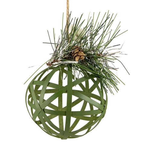 NORTHLIGHT  5" Rattan Christmas Ball Ornament With Pine Cone In Green