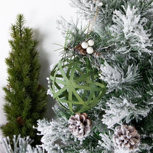 5" Green Rattan Christmas Ball Ornament with Pine Cone