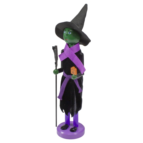14" Black and Green Witch Jack-O-Lantern Halloween Nutcracker with Broom