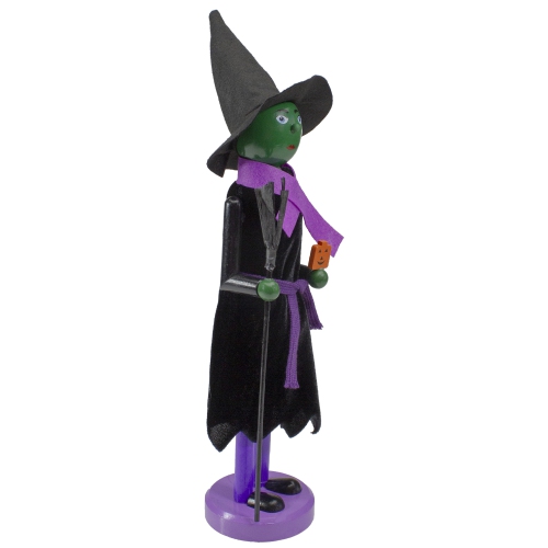 14" Black and Green Witch Jack-O-Lantern Halloween Nutcracker with Broom