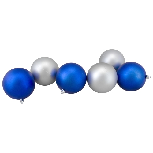 12ct Silver and Blue 2-Finish Shatterproof Ball Christmas Ornaments 4"
