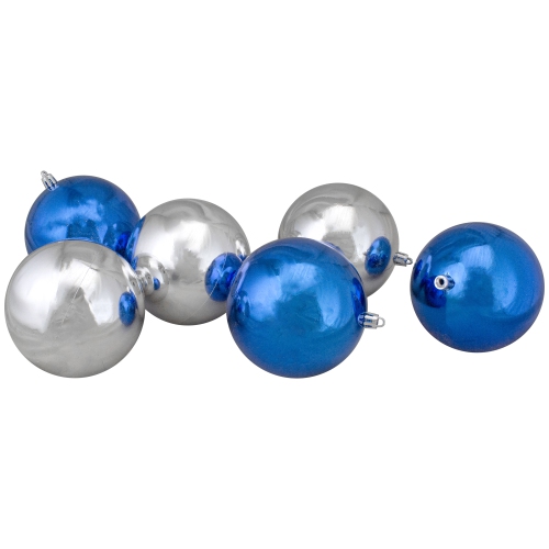 12ct Silver and Blue 2-Finish Shatterproof Ball Christmas Ornaments 4"