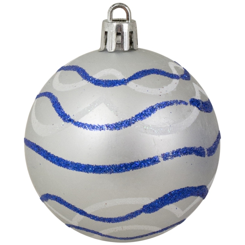 12ct Silver and Blue 2-Finish Shatterproof Ball Christmas Ornaments 4"