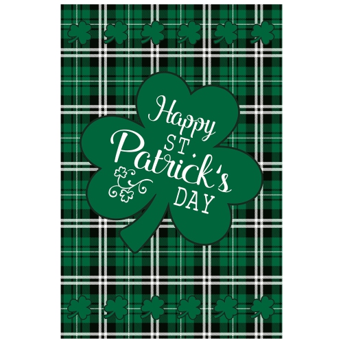 Happy St. Patrick's Day Plaid Outdoor Garden Flag 12.5" x 18"