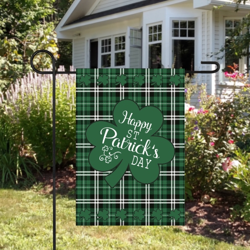 Happy St. Patrick's Day Plaid Outdoor Garden Flag 12.5" x 18"