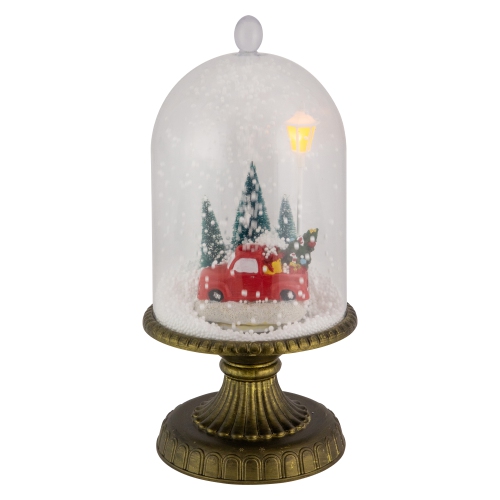 NORTHLIGHT  13.5" Led Lighted Snowing Musical Retro Truck Under Cloche Christmas Decoration