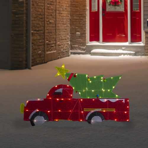Camion rouge illuminé à DEL de 36 po avec décoration extérieure d'arbre de Noël