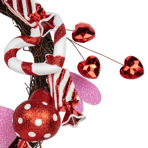 Couronne de Saint-Valentin avec cœurs et bonbons rouges et blancs, 16 po, sans lumières