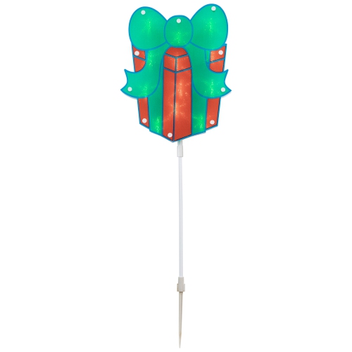 Set of 3 Lighted Holographic Christmas Gift Box Pathway Markers 4.75'