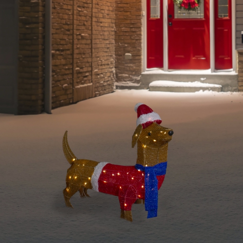 Décoration de Noël d'extérieur en dachshund chien à éclairage DEL de 26 po