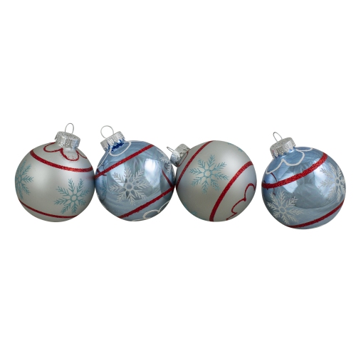 NORTHLIGHT  4Ct Silver And Snowflake Glass Ball Christmas Ornament 2.75" (70Mm) In Blue