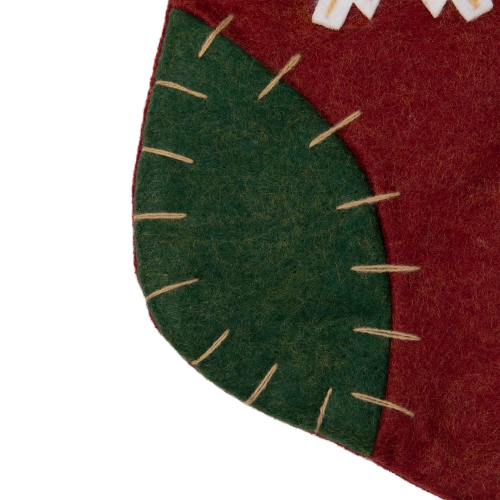 20" Green and Red Snowflake Applique Christmas Stocking with Blanket Stitching