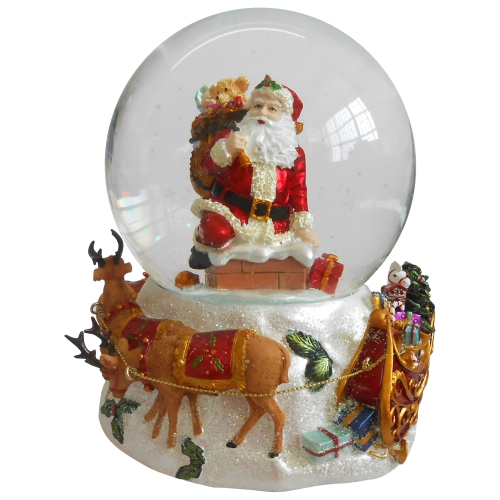 6.75" Santa Going Down the Chimney Musical Christmas Snow Globe