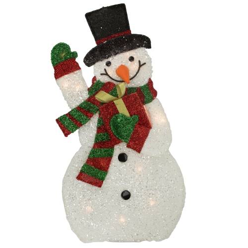 NORTHLIGHT  32" White And Waving Snowman Outdoor Christmas Yard Decor In Red