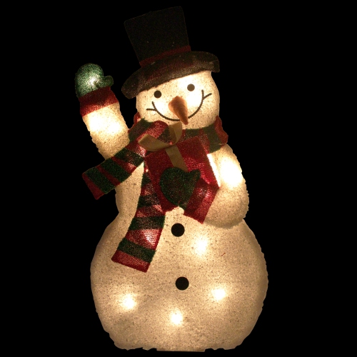 32" White and Red Waving Snowman Outdoor Christmas Yard Decor