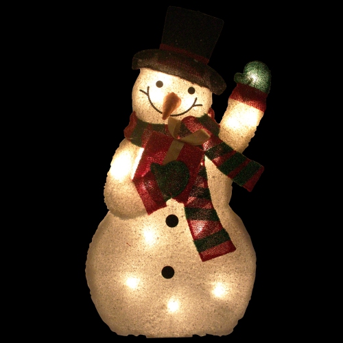 32" White and Red Waving Snowman Outdoor Christmas Yard Decor