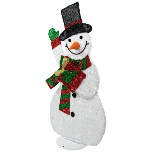 32" White and Red Waving Snowman Outdoor Christmas Yard Decor
