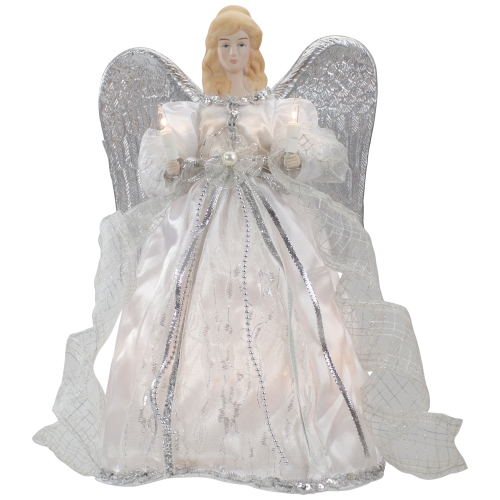 NORTHLIGHT  12" Lighted Angel With Wings Christmas Tree Topper - Clear Lights In Silver