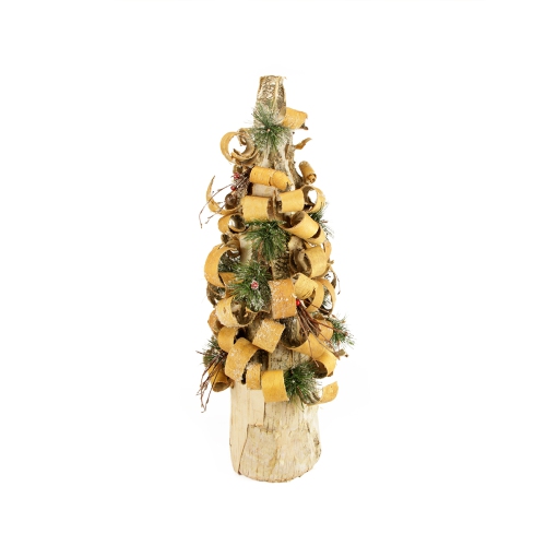 VICKERMAN  23" Rustic Tree Bark Inspired Flocked Table Top Christmas Cone Tree With Pine And Berries