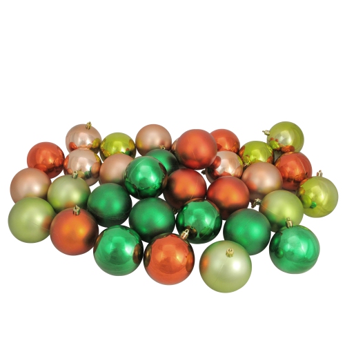 32ct Green and Orange Shatterproof 2-Finish Christmas Ball Ornaments 3.25"