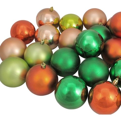32ct Green and Orange Shatterproof 2-Finish Christmas Ball Ornaments 3.25"