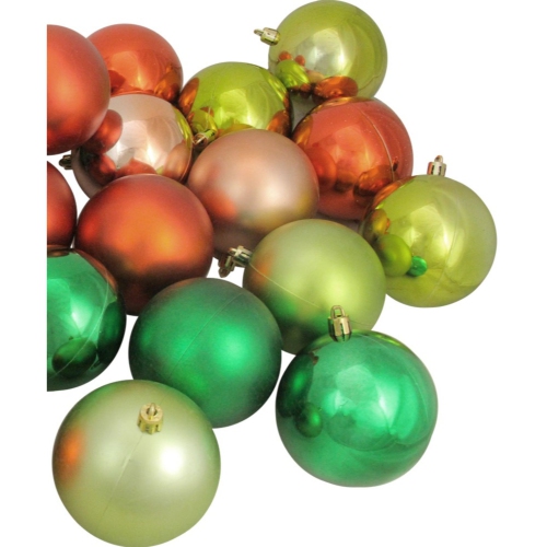 32ct Green and Orange Shatterproof 2-Finish Christmas Ball Ornaments 3.25"