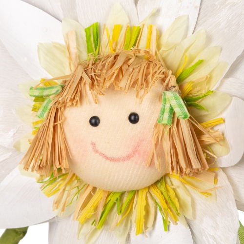 17" White, Green and Yellow Spring Floral Standing Sunflower Girl Decorative Figure