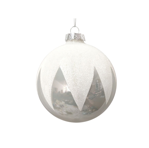 4" Pearl White and Glitter Glass Ball Christmas Ornament