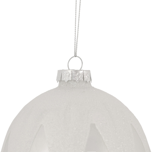 4" Pearl White and Glitter Glass Ball Christmas Ornament