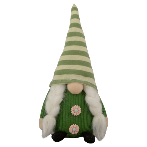 NORTHLIGHT  9.25" Striped Hat Girl Springtime Gnome In Green