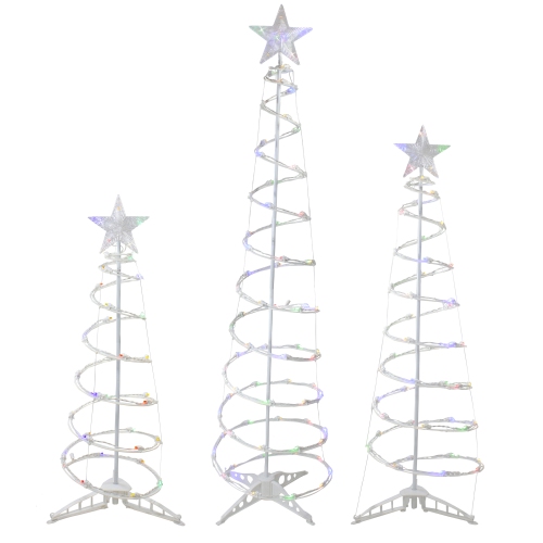 NORTHLIGHT  Set Of 3 Led Lighted Multi-Color Outdoor Spiral Christmas Cone Trees 3', 4', And 6'