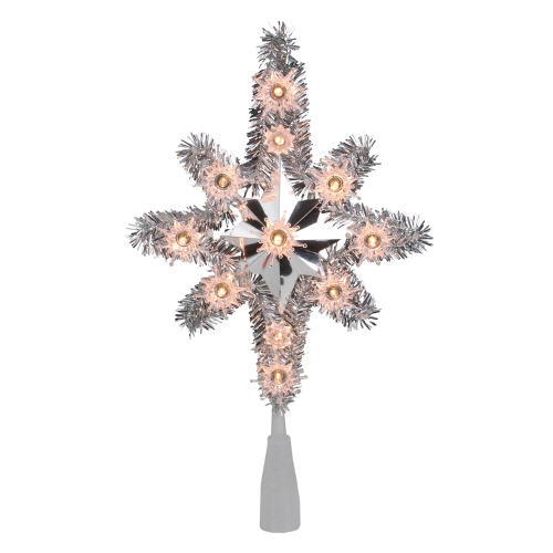 NORTHLIGHT  11" Lighted Tinsel Star Of Bethlehem Christmas Tree Topper - Clear Lights In Silver