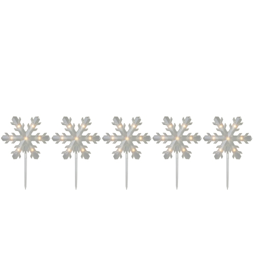 NORTHLIGHT  5Ct Snowflake Christmas Pathway Marker Lawn Stakes - Clear Lights