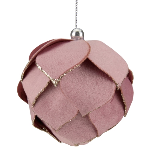 NORTHLIGHT  5" Flower Glitter Petal Shatterproof Ball Christmas Ornament In Pink