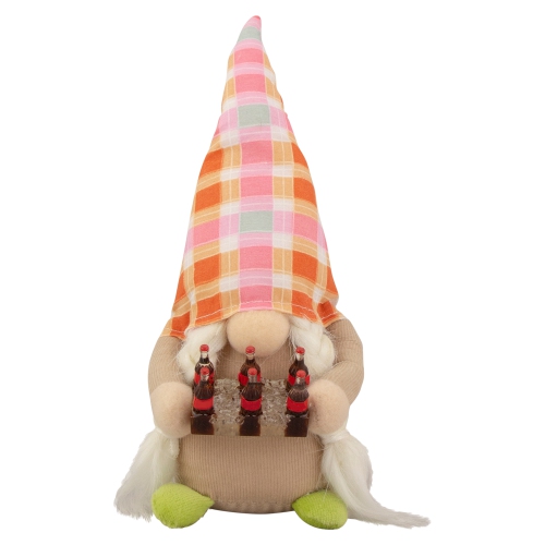 NORTHLIGHT  9" Pink And Plaid Springtime Gnome In Orange